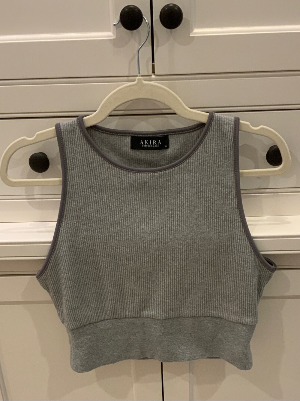 AKIRA Grey Ribbed Cropped Tank with Contrast Trim